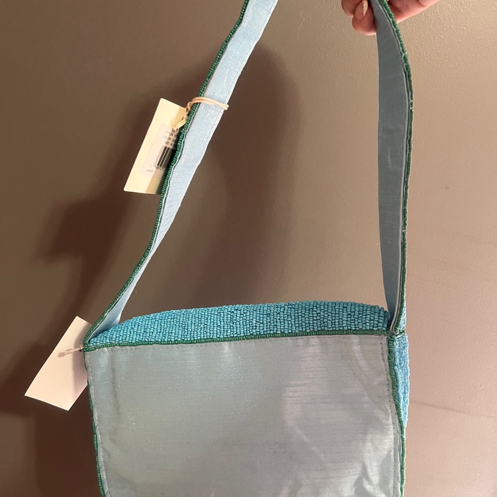 Beaded Turquoise Crossbody Bag with Swim Motif - Picture 3 of 3